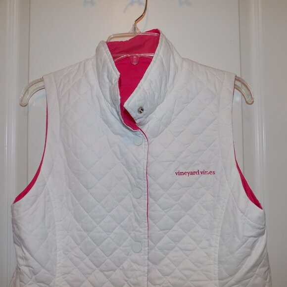 VINEYARD VINES Hot Pink White Reversible Performance Vest Small Quilted Puffer - Picture 6 of 8